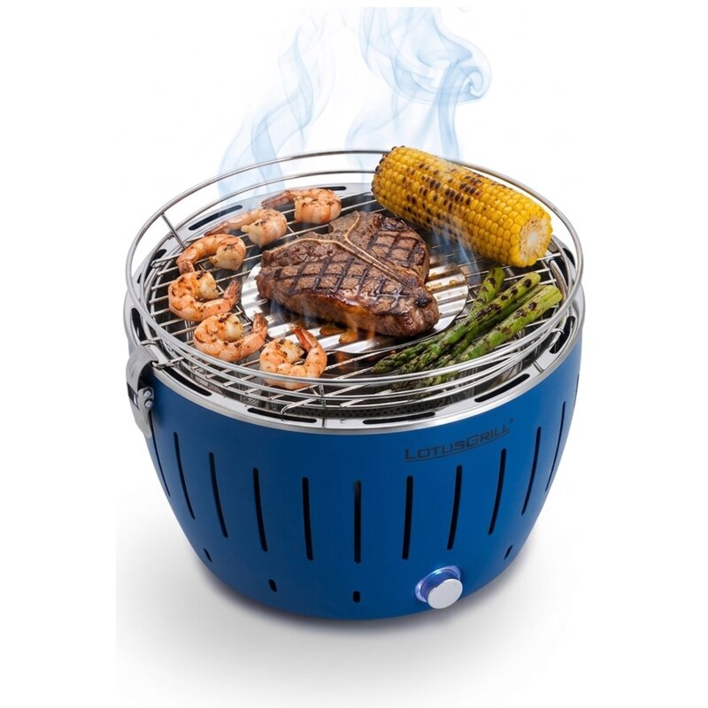 Grill ogrodowy węglowy LOTUSGRILL Mini G-TB-280 Okrągły, bezdymny, termiczna obudowa, Niebieski
