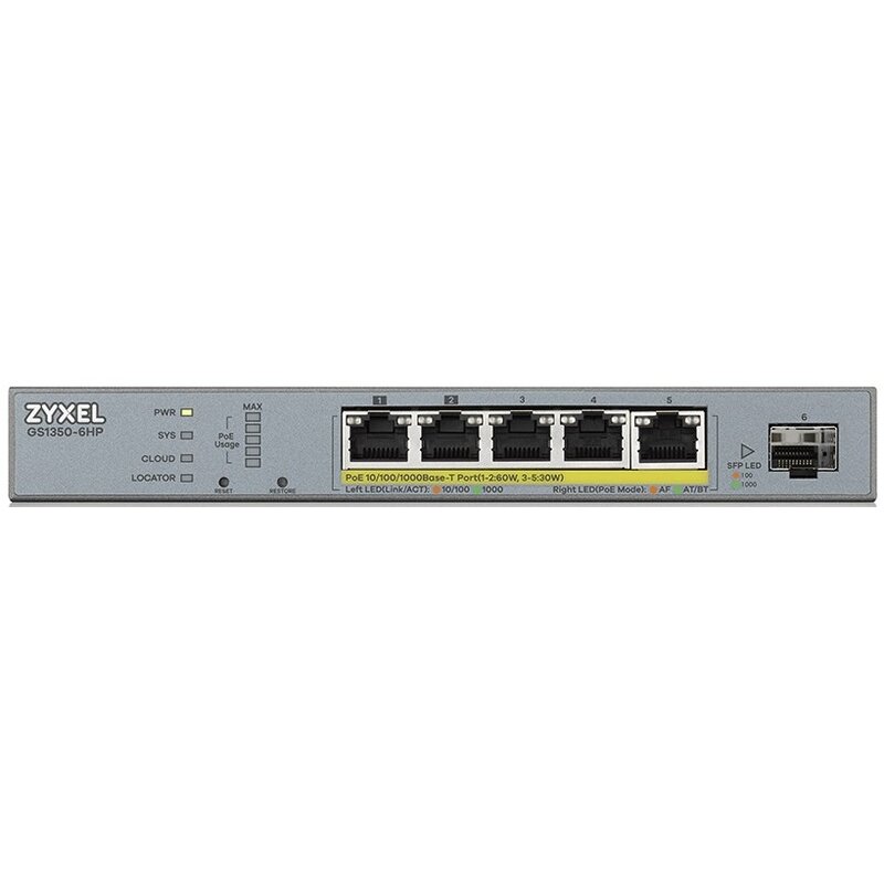 Switch ZYXEL GS1350-6HP-EU0101F Gigabit Ethernet, 6 portów, Funkcja PoE, Zarządzalny