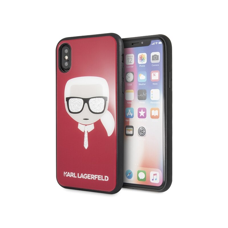 Etui KARL LAGERFELD Iconic Glitter Karl's Head do Apple iPhone X/Xs Czerwony
