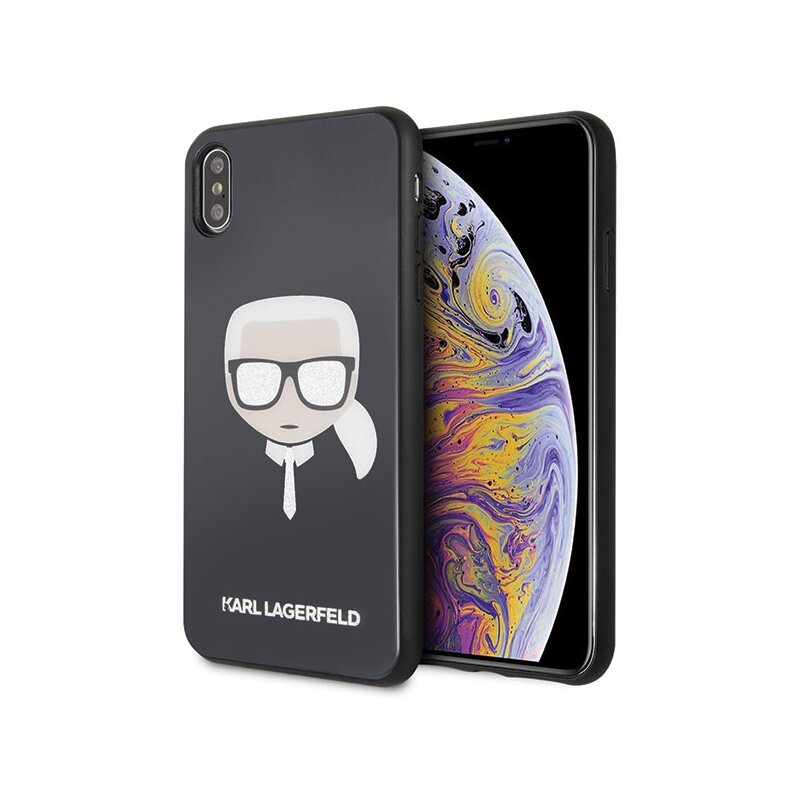 Etui KARL LAGERFELD Iconic Glitter Karls Head do Apple iPhone XS Max Czarny