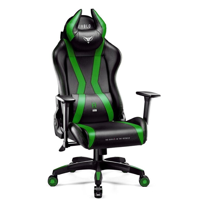 Diablo Chairs X-Horn 2.0 Normal Size Gamingowy do 160kg Skóra ECO Czarno-zielony