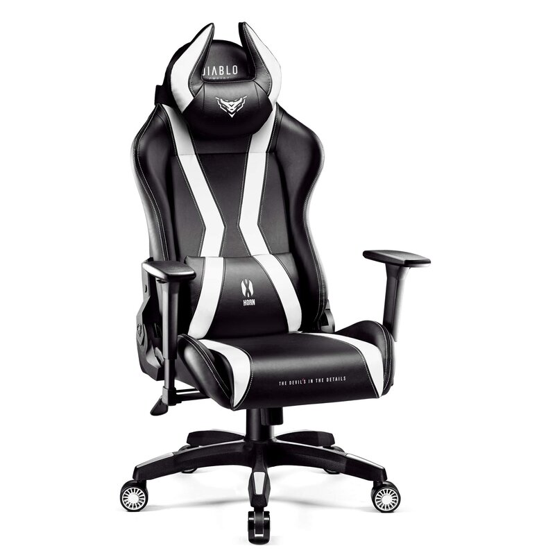 Diablo Chairs X-Horn 2.0 Normal Size Gamingowy do 160kg Skóra ECO Czarno-biały