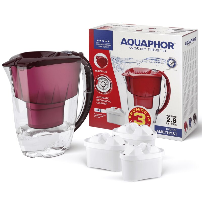 Dzbanek filtrujący AQUAPHOR Amethyst Wiśniowy + 3 wkłady B25 Maxfor