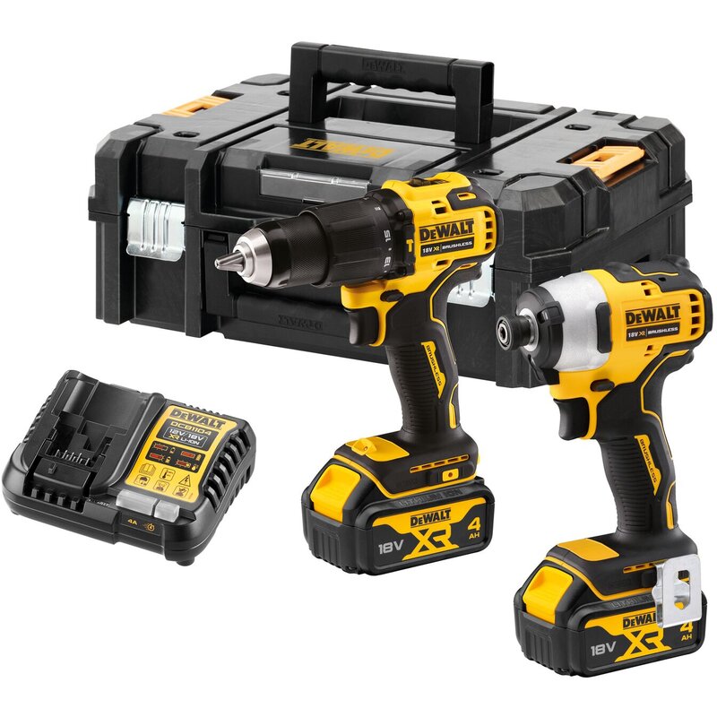 Wiertarko-wkrętarka DEWALT DCD709 + zakrętarka DCF809 + ładowarka + walizka systemowa TSTAK II + zestaw akumulatorów