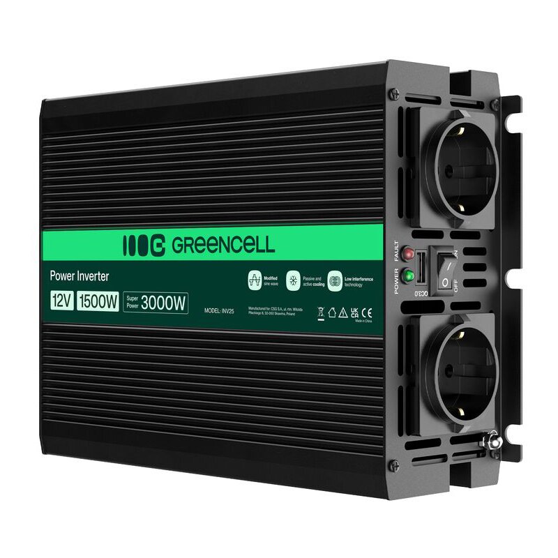 GREEN CELL PRZETWORNICA INV25 12V-230V 1500W/3000W