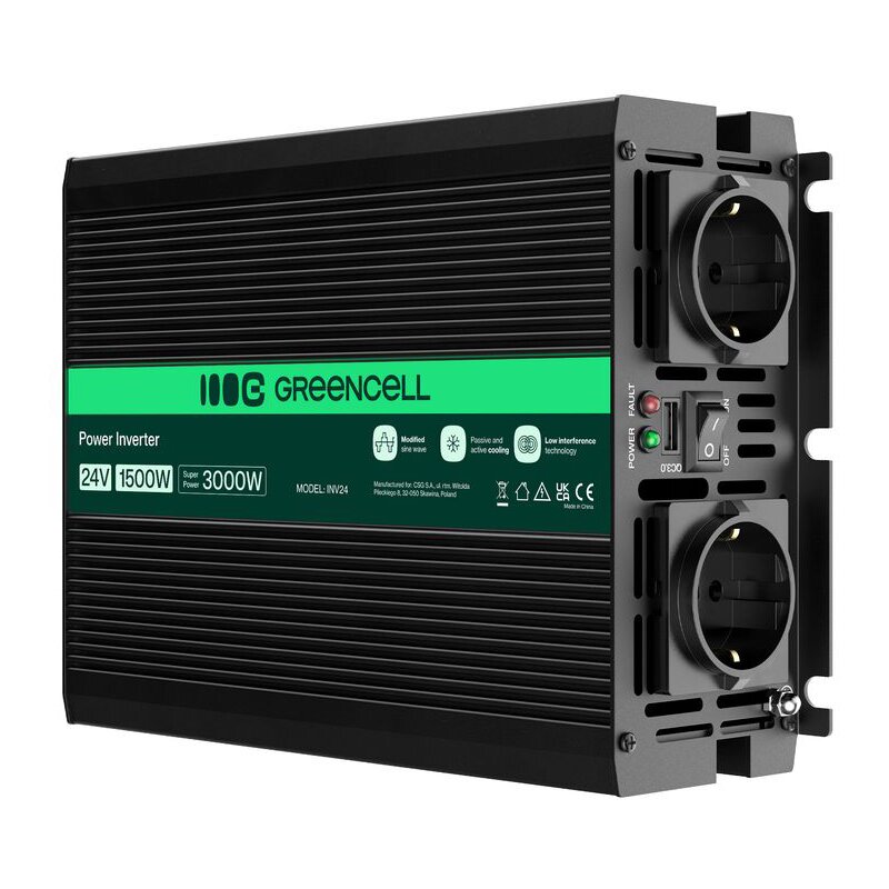 Przetwornica GREENCELL 24V na 230V 1500W/3000W Modyfikowana sinusoida