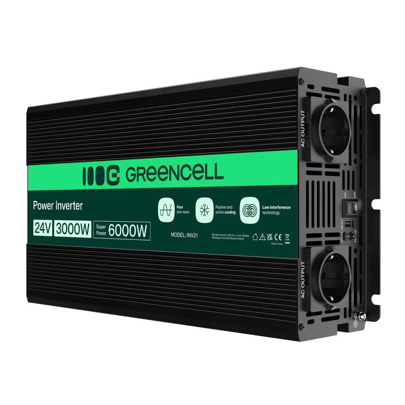 Przetwornica GREENCELL 24V na 230V 3000W/6000W Czysta sinusoida