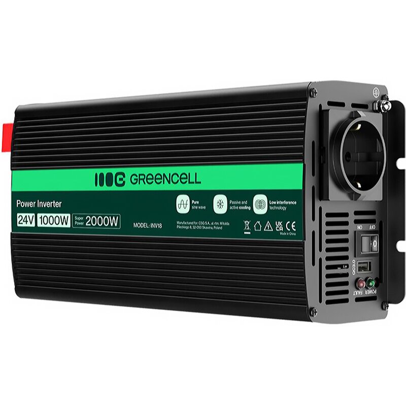 Green Cell INV18 24V na 230V 1000W/2000W Czysta sinusoida