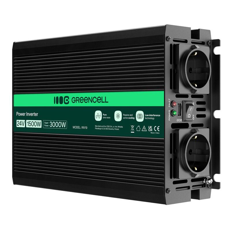 Przetwornica GREENCELL Czysta sinusoida 24V/230V 1500W/3000W