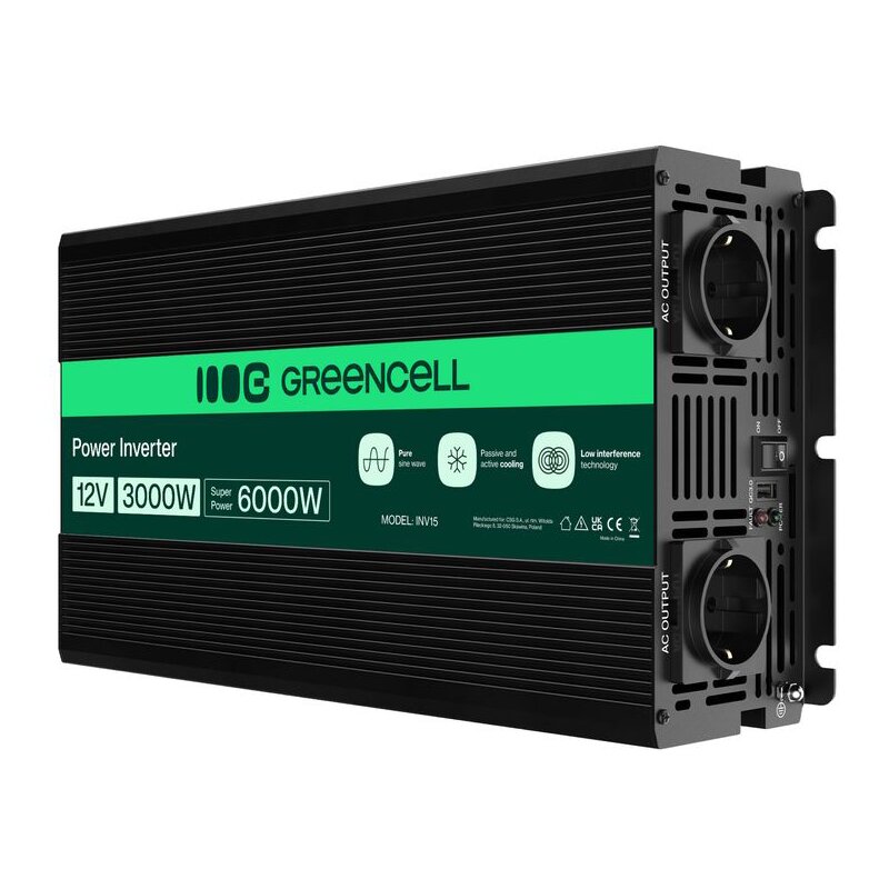 Przetwornica GREENCELL 12V na 230V 3000W/6000W Czysta sinusoida