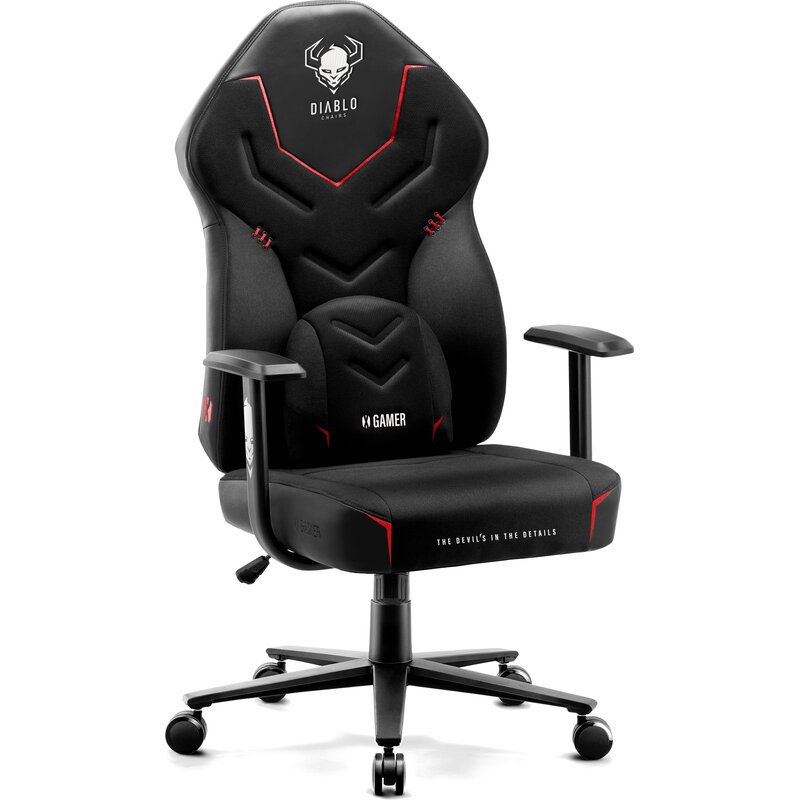 Diablo Chairs X-Gamer 2.0 Normal Size Gamingowy do 150kg Skóra ECO Tkanina Dark obsidian
