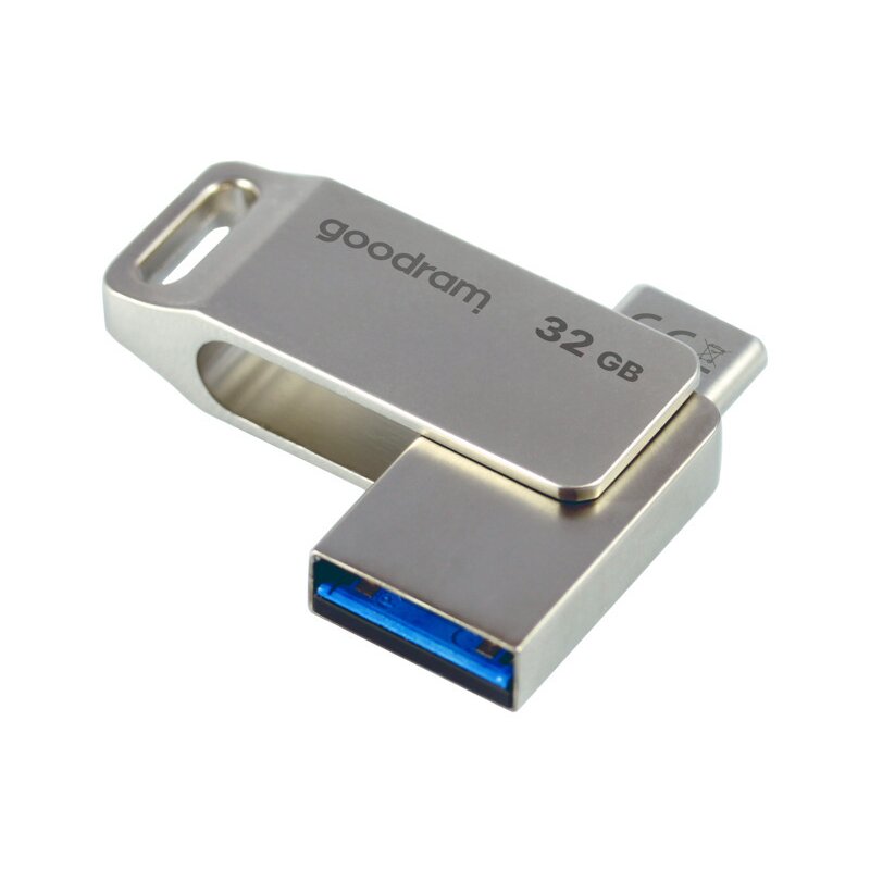 Pendrive GOODRAM ODA3 32GB, USB-C / USB 3.2 Gen. 1 (USB 3.0), Odczyt 60 Mb/s, Zapis 20 Mb/s Srebrny