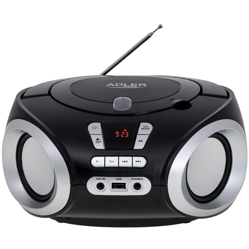 Radioodtwarzacz / Bombox ADLER AD 1181 Czarny, Odtw. CD, CD-R, CD-RW, Tuner FM, Wejście USB/AUX/Mini-jack, Zasilanie Bateryjno-sieciowe