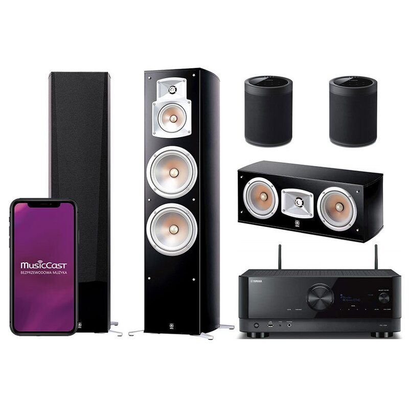 Zestaw Kina Domowego YAMAHA MusicCast RX-V6A Czarny 7.2-kanałowy + Kolumny Głośnikowe YAMAHA NS-777/NS-C444/2 szt. MusicCast 20 Czarne