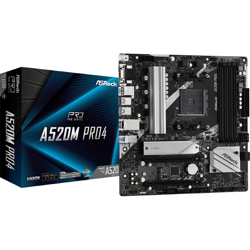 ASRock Płyta główna A520M Pro4 AM4 4DDR4 HDMI/DP/VGA M.2 mATX