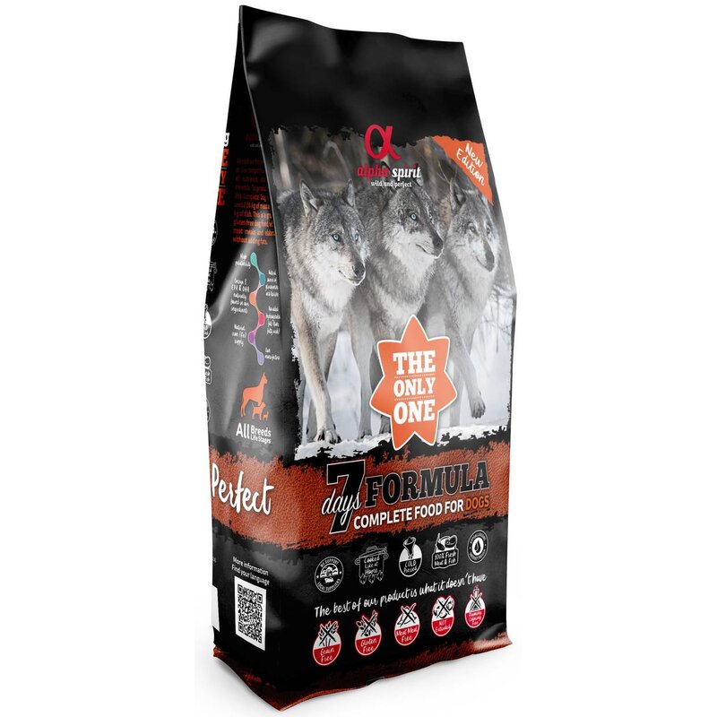 Karma dla psa półwilgotna ALPHA SPIRIT 7 Days Formula Wieprzowina z kurczakiem i rybą 12 kg
