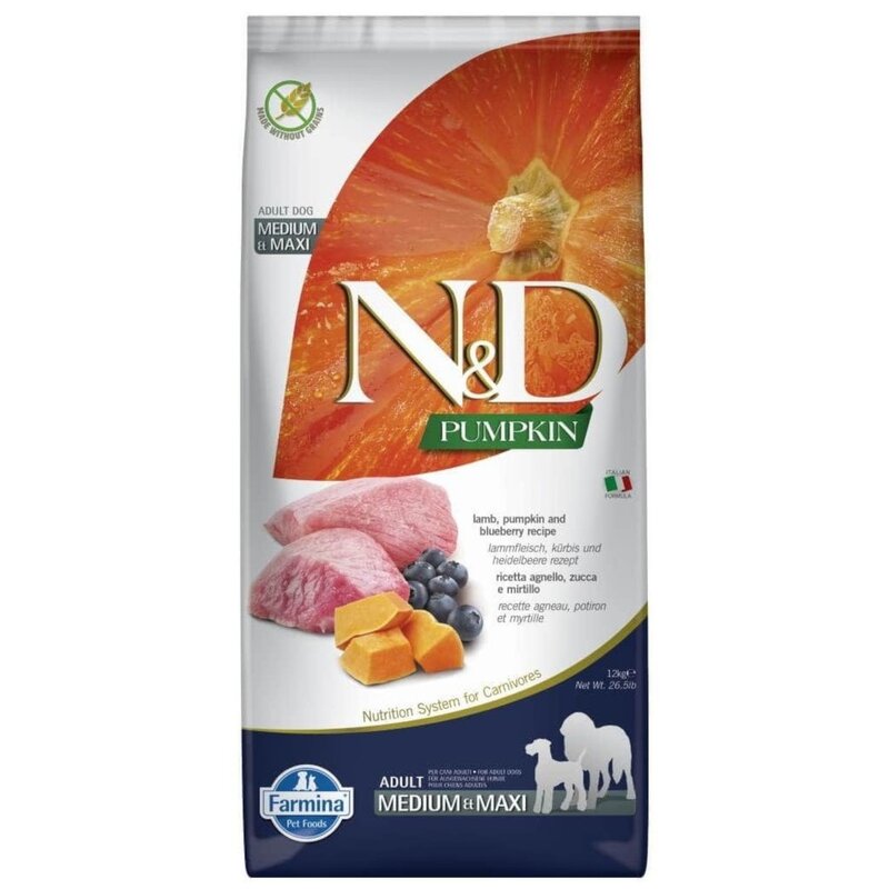 FARMINA N&D Pumpkin Lamb & Blueberry Adult Medium & Maxi - sucha karma dla psa - 12kg