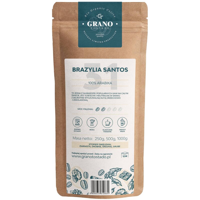 Kawa ziarnista GRANO TOSTADO Santos Brazylia Arabica 1 kg