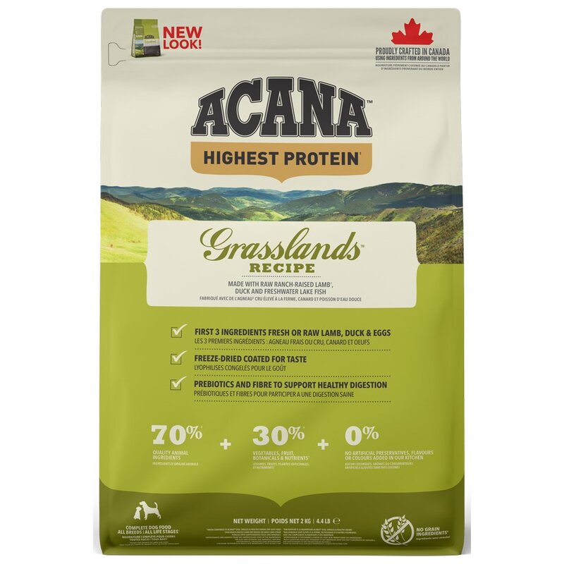 Karma dla psa ACANA Highest Protein Grasslands Jagnięcina z kaczką i rybami oraz jajkami 2 kg