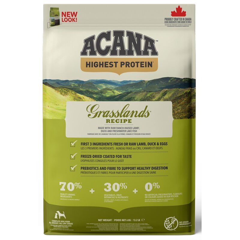 Karma dla psa ACANA Highest Protein Grasslands Jagnięcina z kaczką i rybami oraz jajkami 6 kg