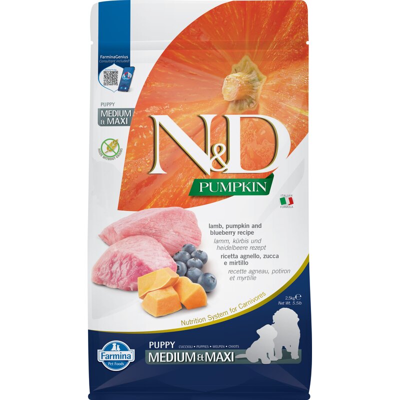 FARMINA N&D Pumpkin Lamb & Blueberry Puppy Medium & Maxi - sucha karma dla szczeniąt - 2,5kg