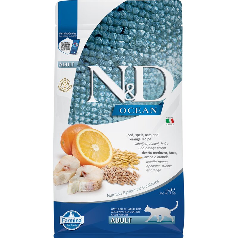 Karma dla kota FARMINA N&D Ocean Dorsz z orkiszem z owsem i pomarańczą Adult 1.5 kg