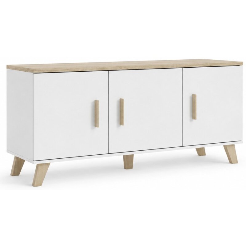 Komoda CAMA MEBLE Lotta 150 cm 3D Biały/Dąb sonoma