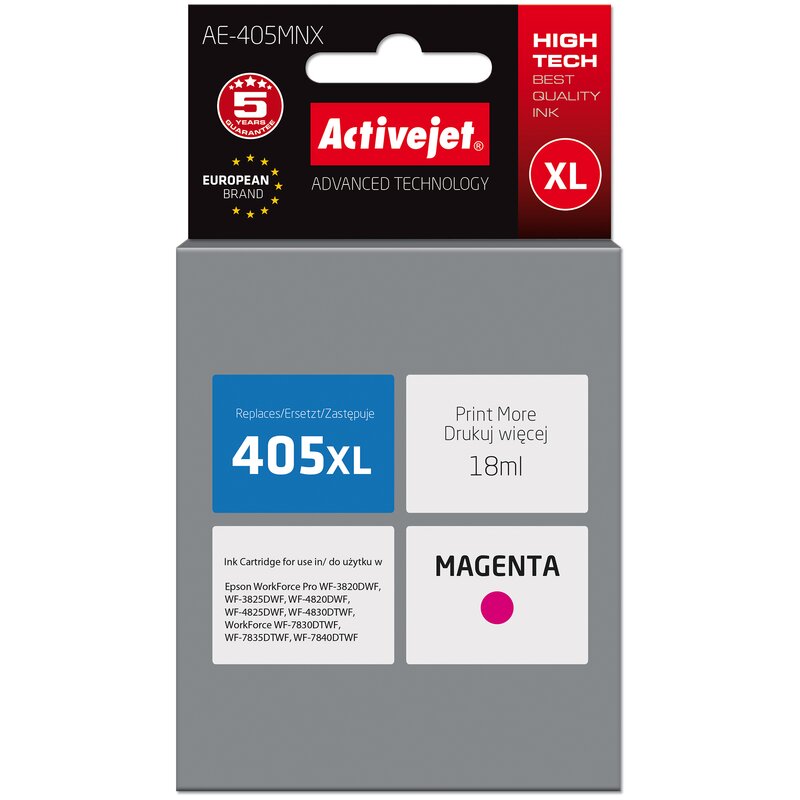 Activejet AE-405MNX Tusz do drukarki Epson, Zamiennik Epson 405XL C13T05H34010;  Supreme; 18 ml; purpurowy.
