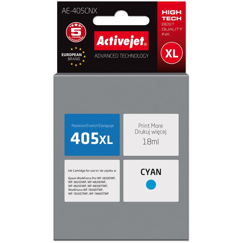 Activejet AE-405CNX Tusz do drukarki Epson, Zamiennik Epson 405XL C13T05H24010;  Supreme; 18 ml; błekitny.