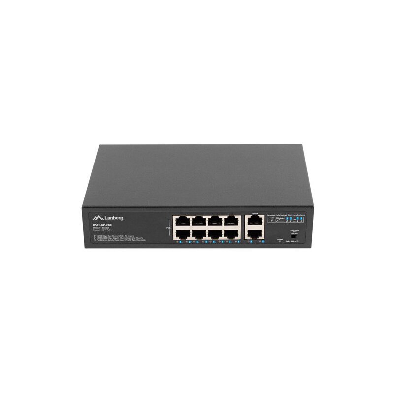 Lanberg Swich 8X100MB POE+/2X 1GB rack RSFE-8P-2GE-120