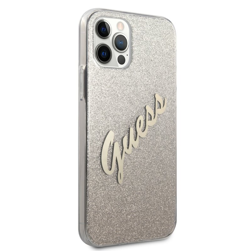 Etui GUESS Glitter Gradient Script do Apple iPhone 12 Pro Max Złoty