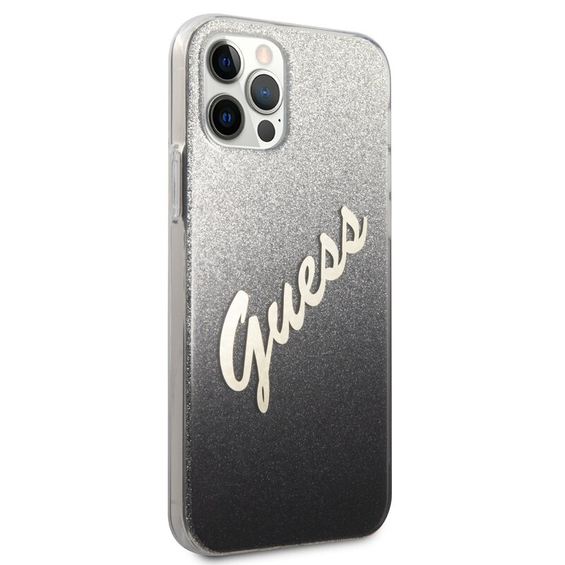 Etui GUESS Glitter Gradient Script do Apple iPhone 12 Pro Max Czarny