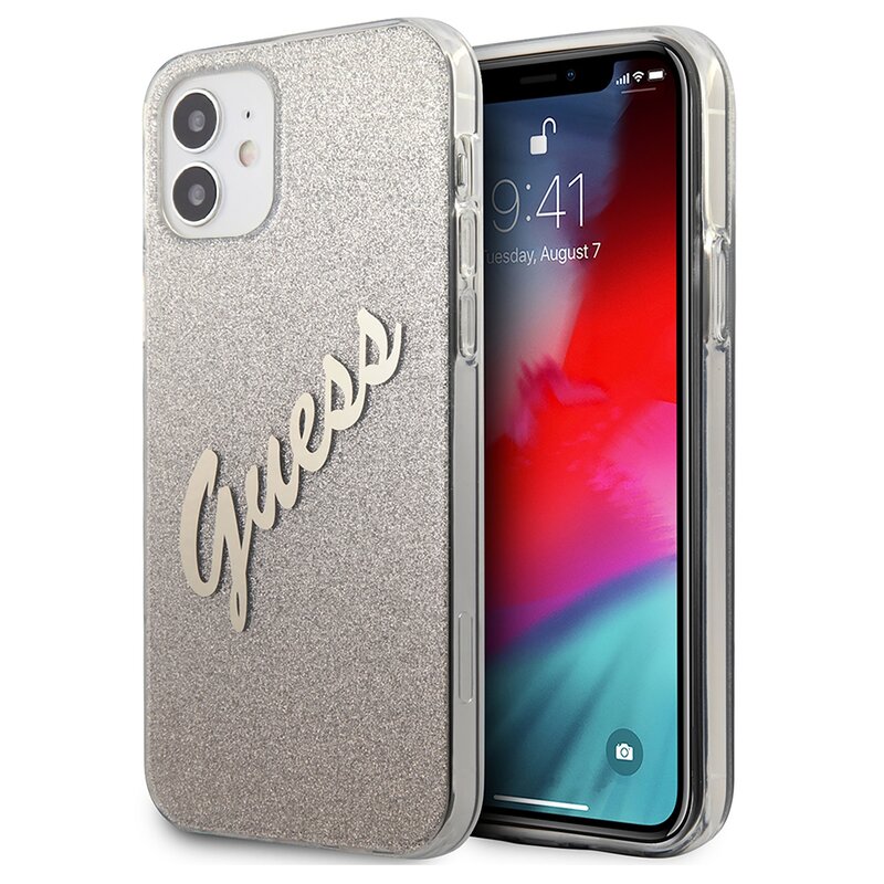 Guess Glitter Gradient GUHCP12SPCUGLSGO do iPhone 12 mini Złoty