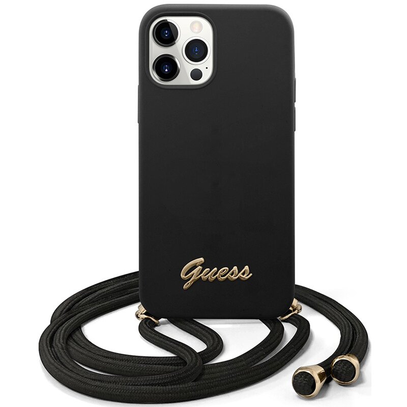 Etui GUESS Metal Logo Cord do Apple iPhone 12/12 Pro Czarny