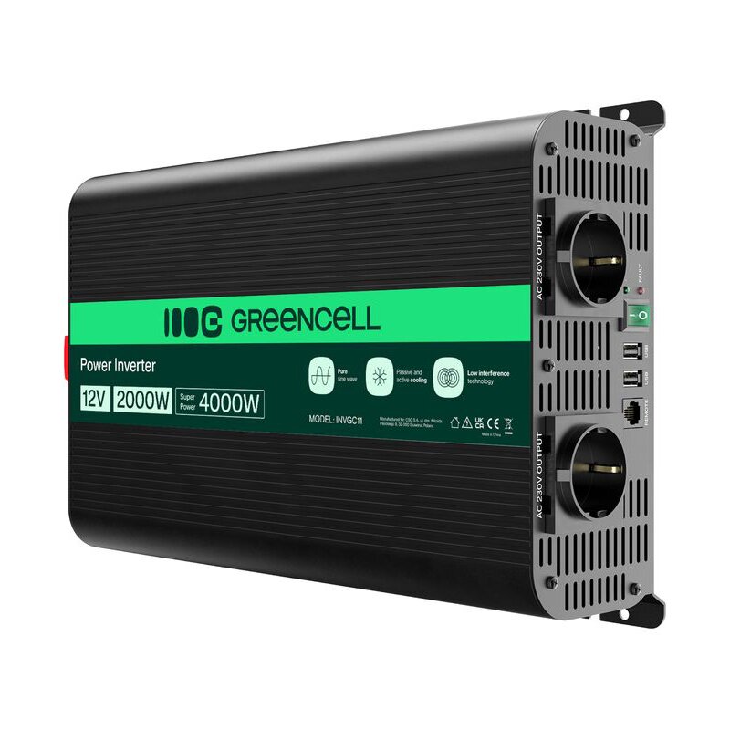Green Cell PRO INVGC11 12V na 230V 2000W/4000W Czysta sinusoida