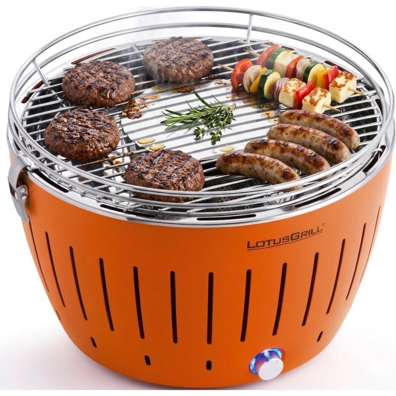 Grill ogrodowy węglowy LOTUSGRILL G-OR-34P 32 cm Okrągły, bezdymny, termiczna obudowa, Pomarańczowy