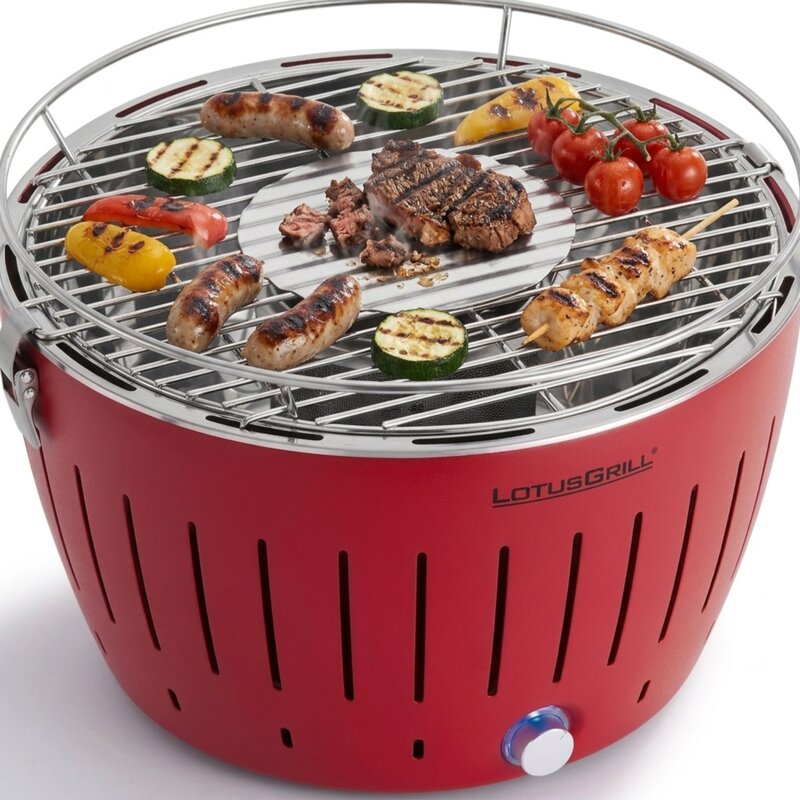 Grill ogrodowy węglowy LOTUSGRILL Standard G-RO-34P Okrągły, bezdymny, termiczna obudowa, Czerwony