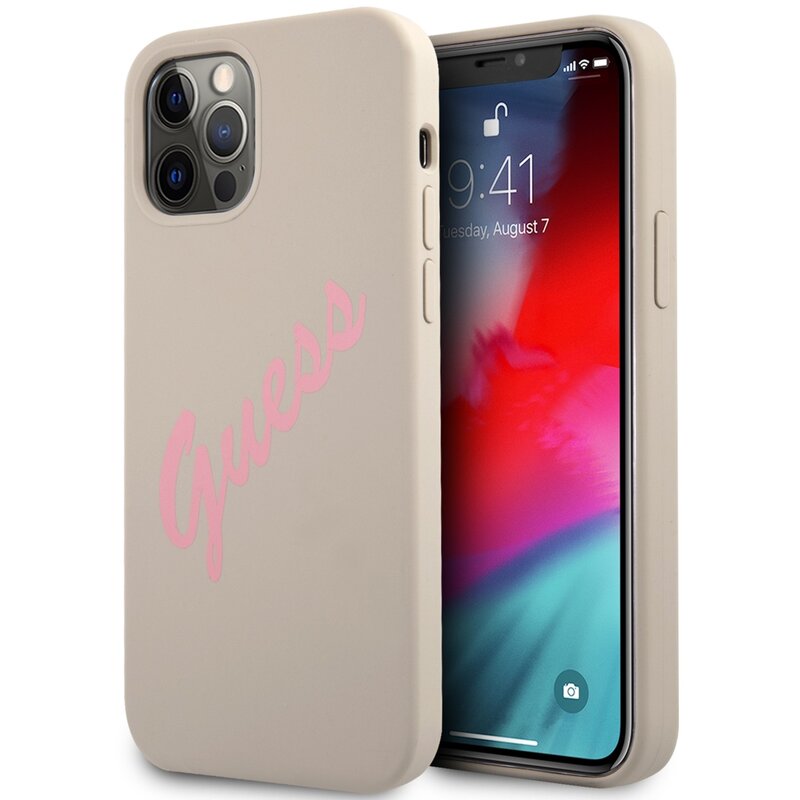 Etui GUESS Vintage do Apple iPhone 12/12 Pro Szaro-rózowy