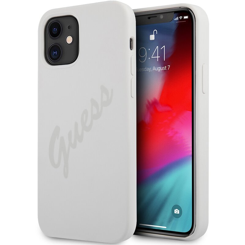 Guess Silicone Vintage Script GUHCP12SLSVSCR do iPhone 12 mini Kremowy