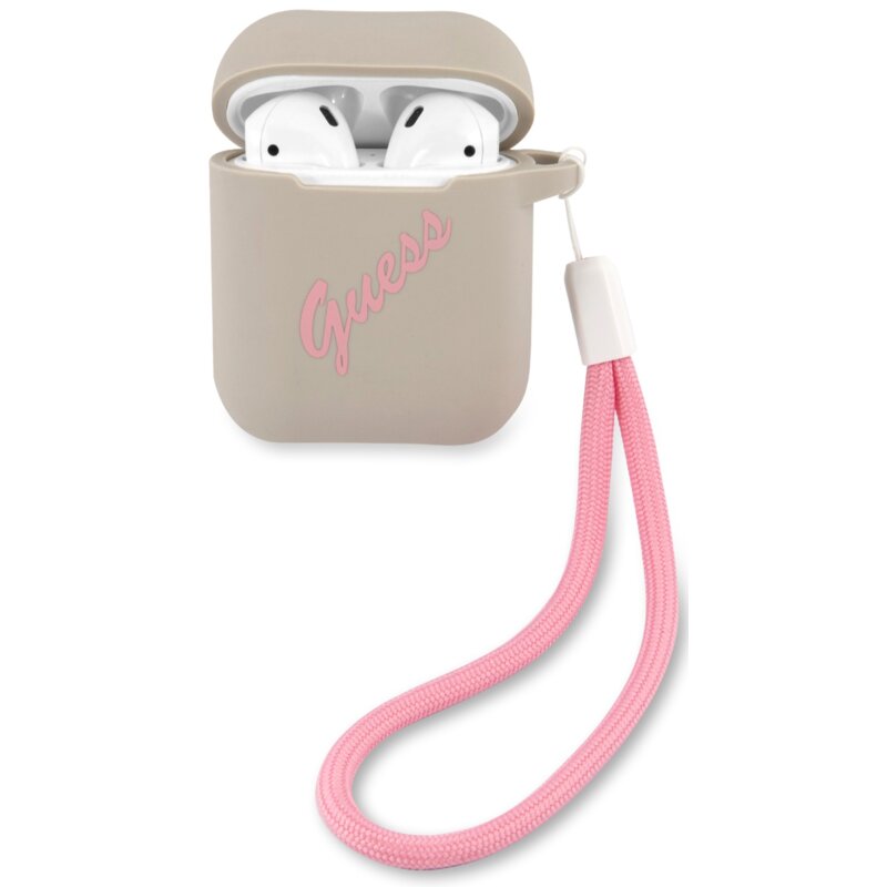 Etui na słuchawki GUESS Silicone Vintage Szaro-różowy
