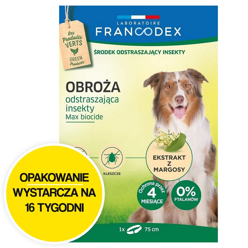 Obroża FRANCODEX przeciw kleszczom i pchłom dla psów od 20 kg (75 cm) Ochrona przez 16 tygodni