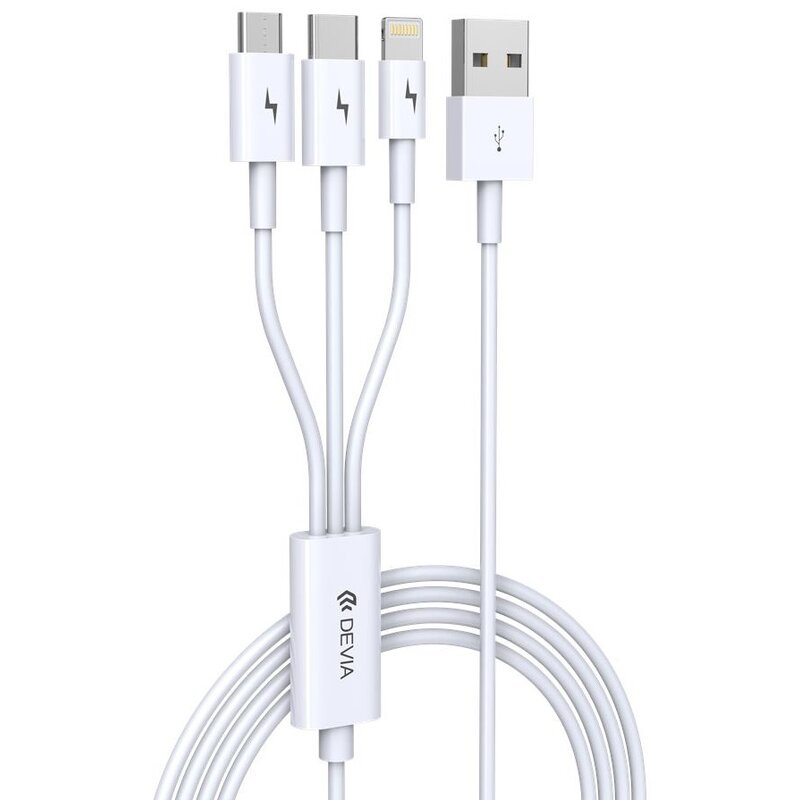 Kabel USB - Micro USB/USB-C/Lightning DEVIA 3w1 2A 1.2 m Biały
