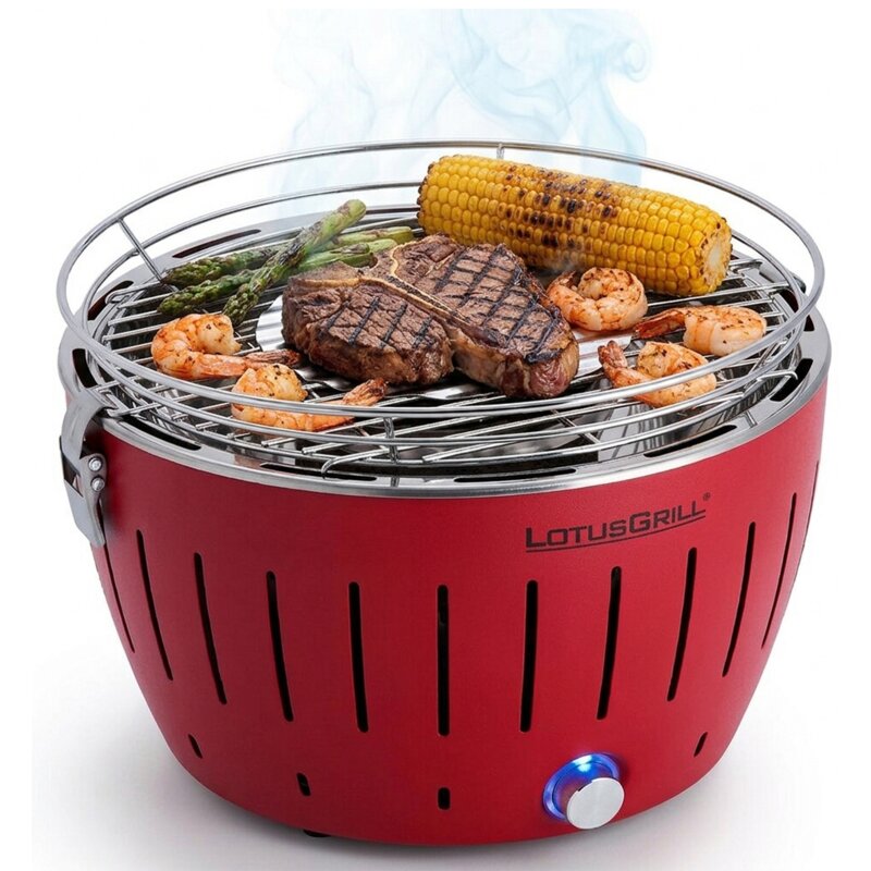 Grill ogrodowy węglowy LOTUSGRILL Mini G-RO-280 Okrągły, bezdymny, termiczna obudowa, Czerwony