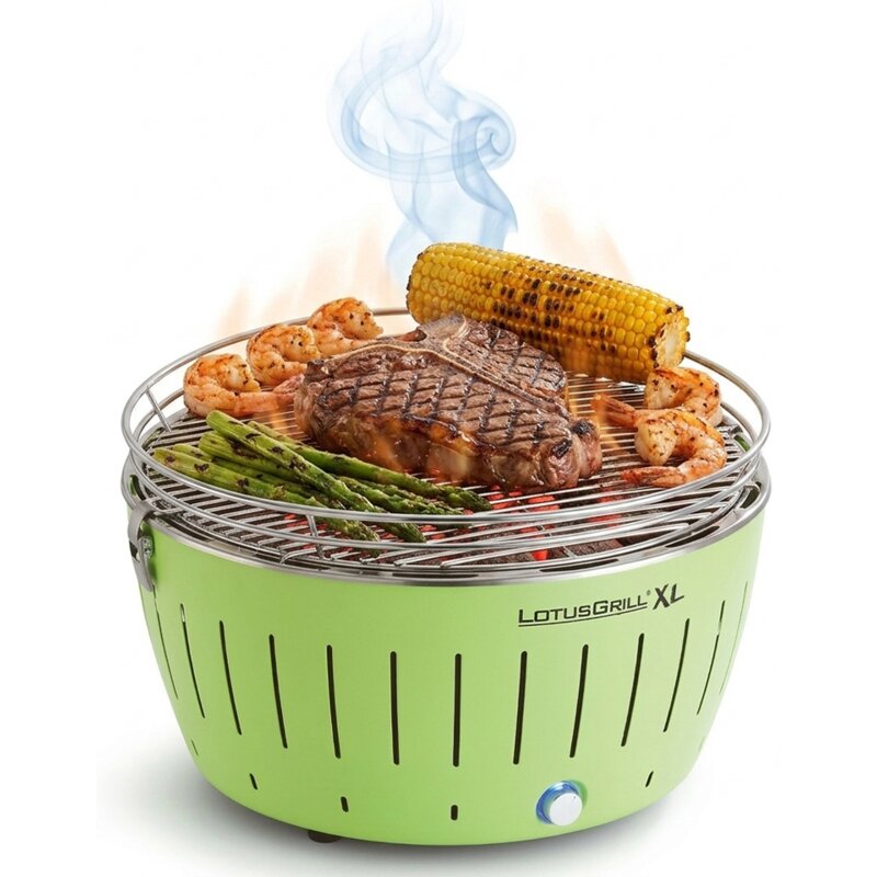 Grill ogrodowy węglowy LOTUSGRILL XL G-GR-435P Okrągły, bezdymny, termiczna obudowa, Zielony
