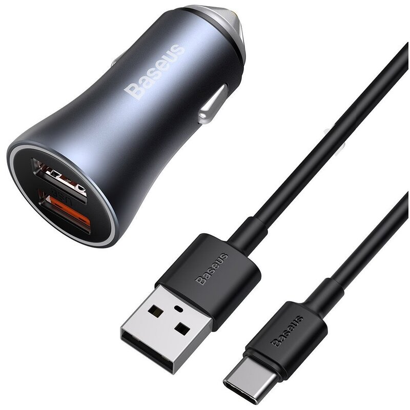 Baseus Golden Contactor Pro 2x USB QC SCP 40W Szary kabel USB do USB-C 1m Czarny