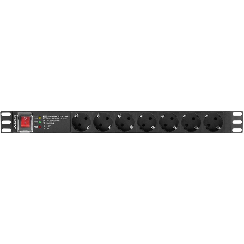 Lanberg Listwa zasilająca rack PDU PRO 19 cali 1U 16A 7X SCHUKO SPD-3MP 2m czarna