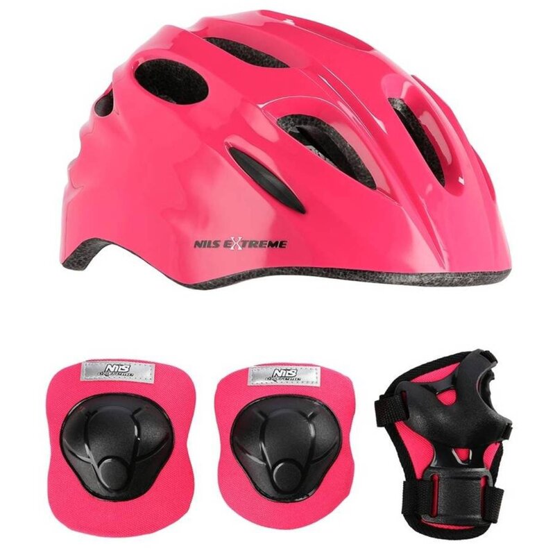 Kask NILS EXTREME MTW01 Różowy (rozmiar S) + Zestaw ochraniaczy H210