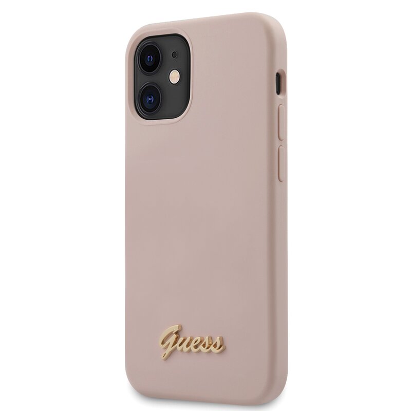 Etui GUESS Silicone Script Gold Logo do Apple iPhone 12 Mini Różowy