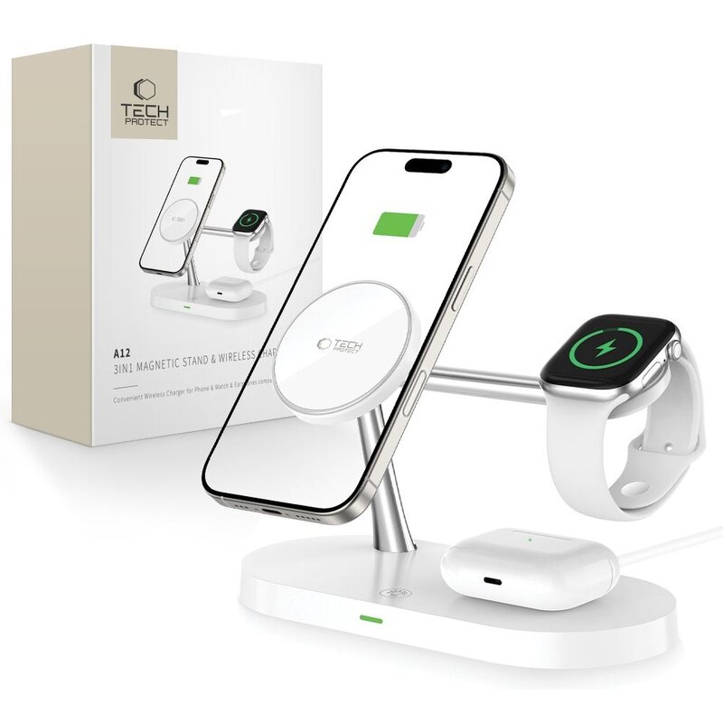 Ładowarka indukcyjna TECH-PROTECT A12 3in1 Magnetic  15W Biały MagSafe