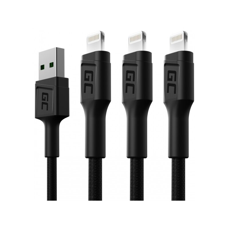 Kabel USB - Lightning GREENCELL Ray 2 m Czarny (3 szt.)